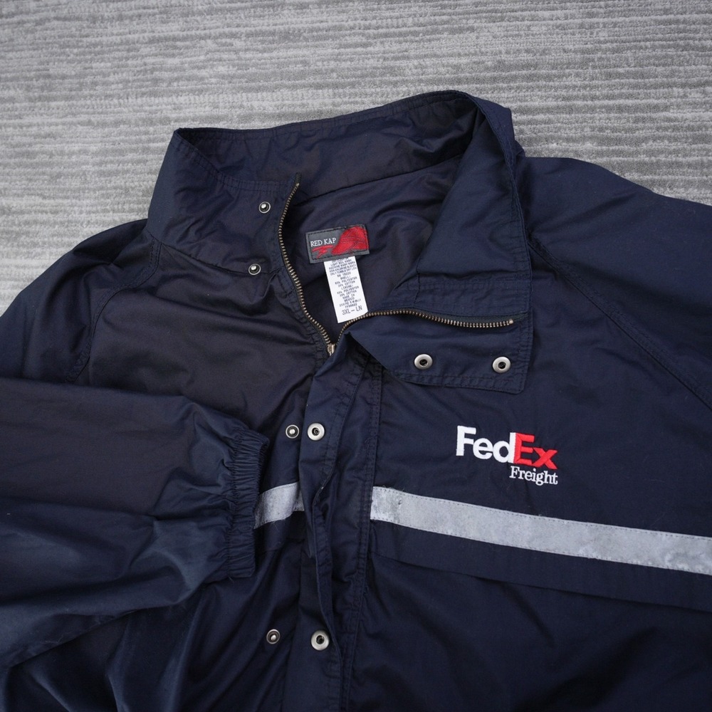 Fedex Freight Jacket Men Full Zip Red Kap Long Sleeve‎ Blue Logo Employee 3XL LN